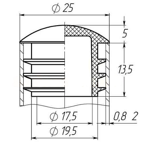 Заглушка 25мм внутрішня кругла для труби напівкругла чорна Steelfix