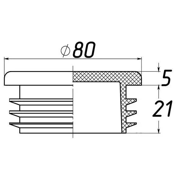 Заглушка 80мм внутрішня кругла для труби пласка чорна Steelfix