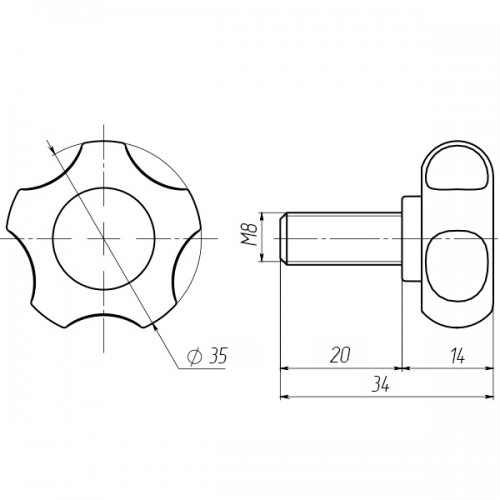 Ручка затискна М8х20, D35мм з болтом чорна Steelfix