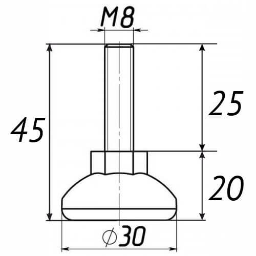 Опора регульована М8х45, D30мм чорна Steelfix