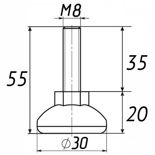Опора регульована М8х55, D30мм чорна Steelfix