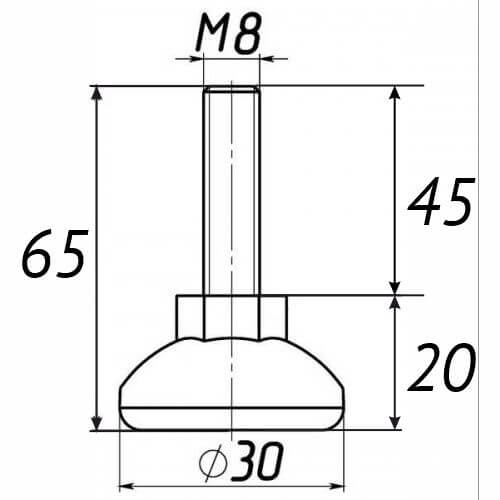 Опора регульована М8х65, D30мм чорна Steelfix