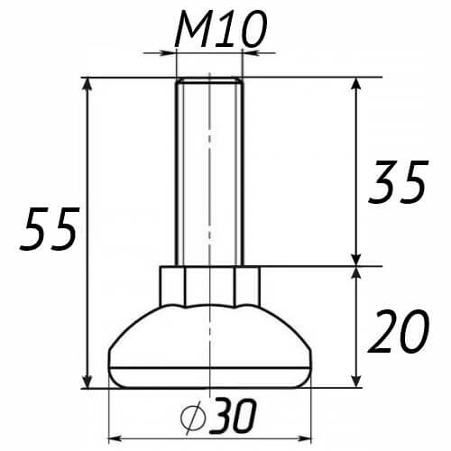 Опора регульована М10х55, D30мм чорна Steelfix