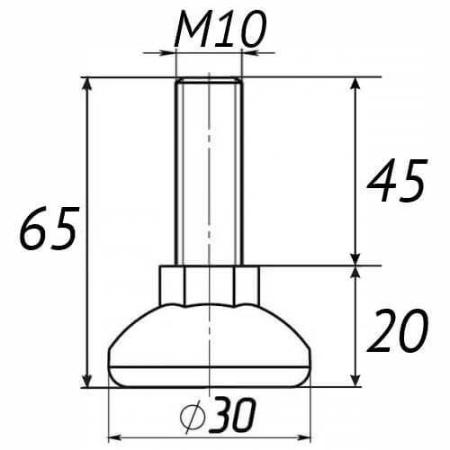 Опора регульована М10х65, D30мм чорна Steelfix
