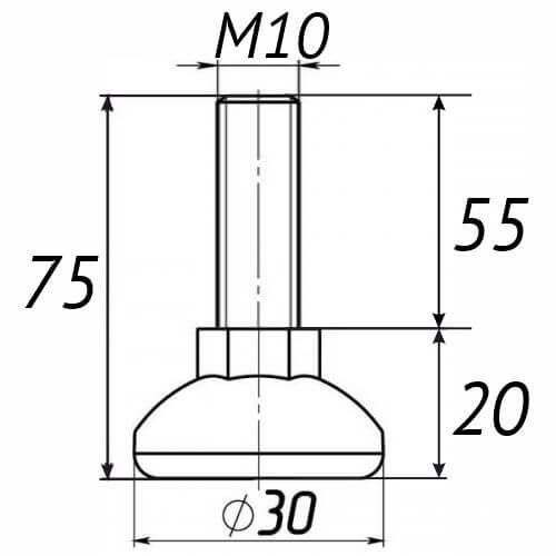 Опора регульована М10х75, D30мм чорна Steelfix