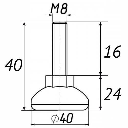 Опора регульована М8х40, D40мм чорна Steelfix