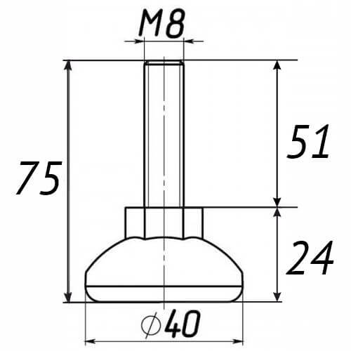 Опора регульована М8х75, D40мм чорна Steelfix