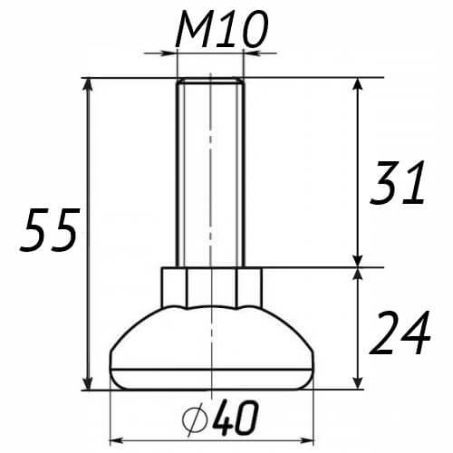 Опора регульована М10х55, D40мм чорна Steelfix