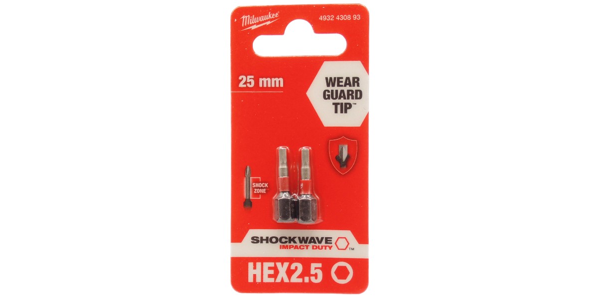 Біта HEX2,5х25мм IMPACT SHOCKWAVE MILWAUKEE 2шт.